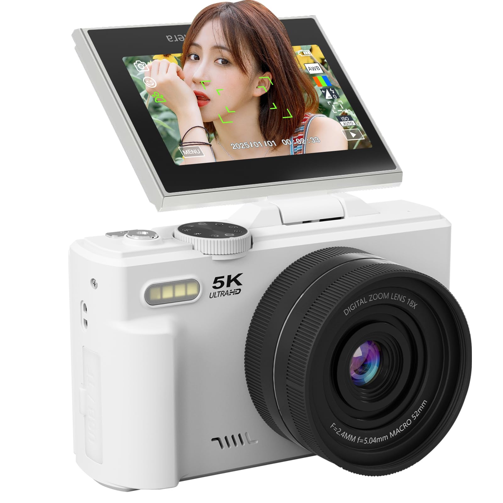 AiMike 5K Digital Camera with Rotating 64GB Micro SD 18x Digital 19 Convenient Large Two Perfect for Kids and Day White Wi-Fi Transfer, 75MP, 180° білий
AiMike 5K Digital Camera with Rotating 64GB Micro SD 18x Digital 19 Convenient Large Two Perfect for Kids and Day White Wi-Fi Transfer, 75MP, 180° білий