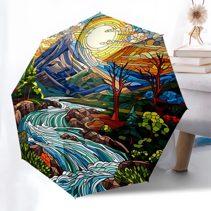 1pc Stained Glass Mountain Scene Automatic Opening Folding Umbrella - Outdoor for Fans, Travelers, Everyday Use - Ideal Gift for Festivals.J034
1pc Stained Glass Mountain Scene Automatic Opening Folding Umbrella - Outdoor for Fans, Travelers, Everyday Use - Ideal Gift for Festivals.J034