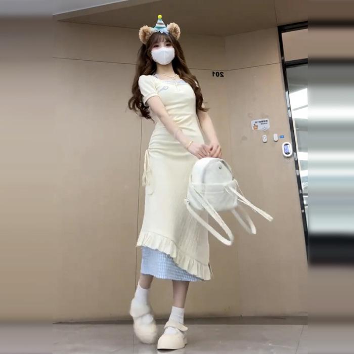 Spring and summer new Korean wear sweet fake two-piece dress women irregular drawstring waist pure desire neck dress 2XL
Spring and summer new Korean wear sweet fake two-piece dress women irregular drawstring waist pure desire neck dress 2XL