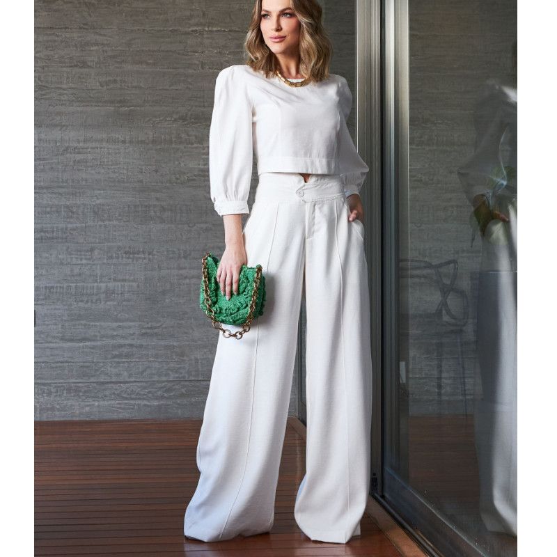 European and American Women clothes 2024 New Fashion Short Long sleeve Top High Waist Wide Leg Pants Two-piece Set White M
European and American Women clothes 2024 New Fashion Short Long sleeve Top High Waist Wide Leg Pants Two-piece Set White M