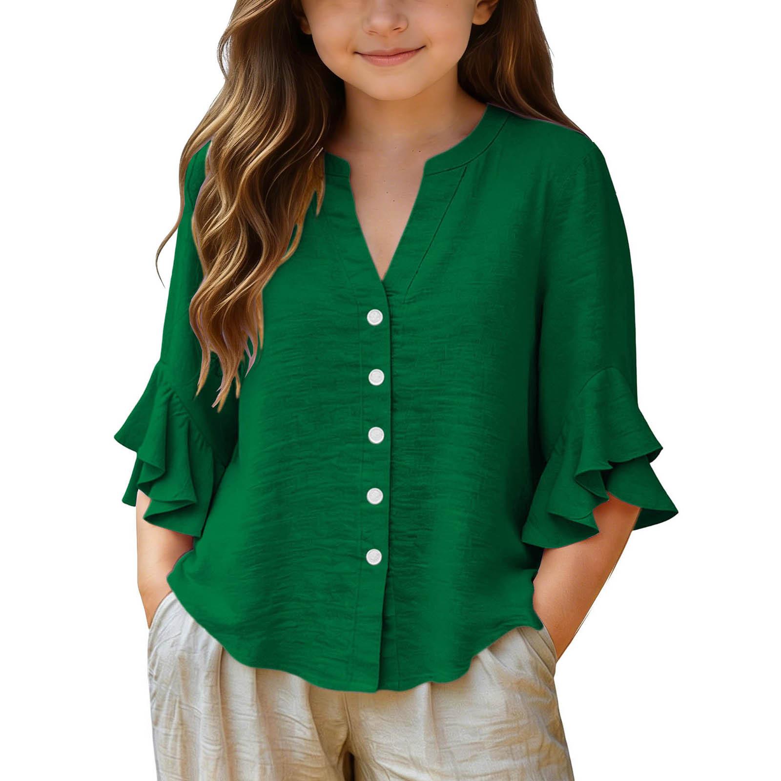Girls Loose Fit Casual Top Lightweight Button Down Shirt with Ruffle Sleeve Detail Comfortable Summer Blouse for Kids 140 зелёный
Girls Loose Fit Casual Top Lightweight Button Down Shirt with Ruffle Sleeve Detail Comfortable Summer Blouse for Kids 140 зелёный