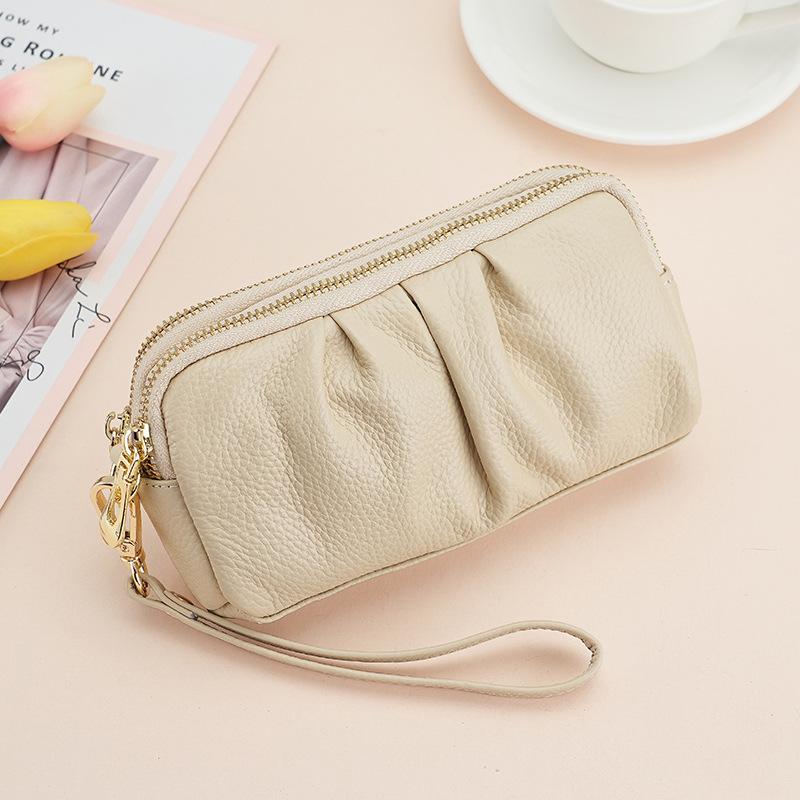 Женская длинная сумка-клатч из телячьей кожи высшего качества, вместительная стильная сумка для мам, универсальный кошелек из натуральной кожи с двумя молниями молочный белый