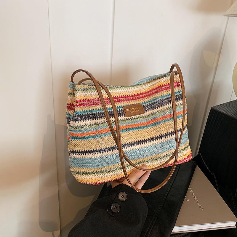 Trendy Black White Green Brown Rainbow Striped Woven Tote Bag For Modern Style коричневий
Trendy Black White Green Brown Rainbow Striped Woven Tote Bag For Modern Style коричневий