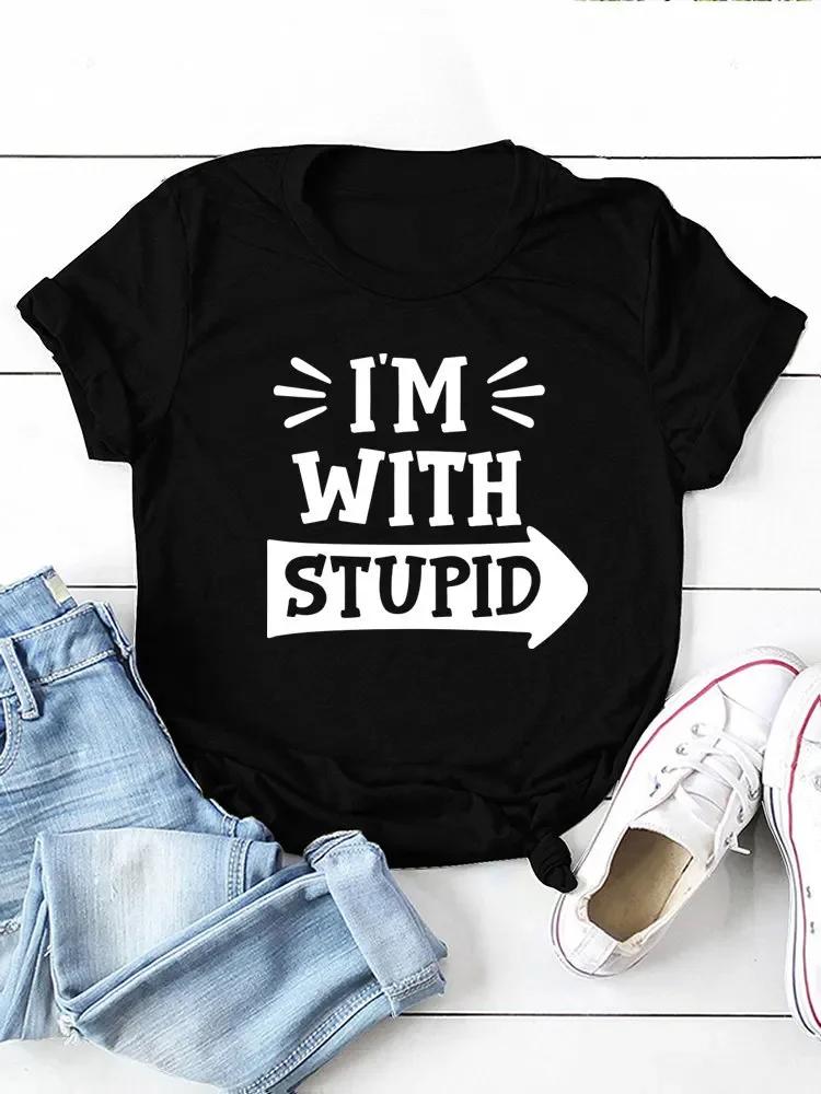 I m with Stupid Letter Print Women T Shirt Short Sleeve O Neck Loose Women Tshirt Ladies Tee Shirt Tops Camisetas Mujer XXXL чорний
I m with Stupid Letter Print Women T Shirt Short Sleeve O Neck Loose Women Tshirt Ladies Tee Shirt Tops Camisetas Mujer XXXL чорний