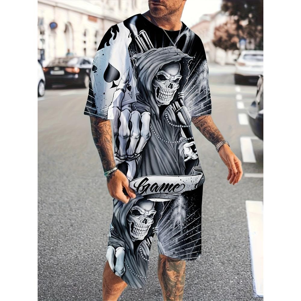 Men 2Pcs 3D Skull Pattern Outfit Crew Neck Short Sleeve Shorts Set S
Men 2Pcs 3D Skull Pattern Outfit Crew Neck Short Sleeve Shorts Set S