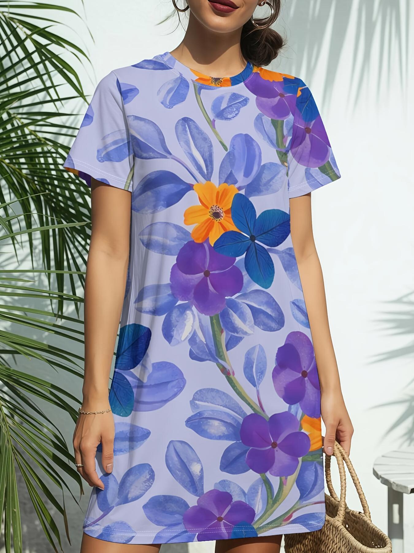 Blue Yellow Floral Print New Women S Round Neck Short Sleeve T-Shirt Dress. American Style Trendy Digital Printing. Casual And Versatile for Spring An 7XL дубильна кора
Blue Yellow Floral Print New Women S Round Neck Short Sleeve T-Shirt Dress. American Style Trendy Digital Printing. Casual And Versatile for Spring An 7XL дубильна кора