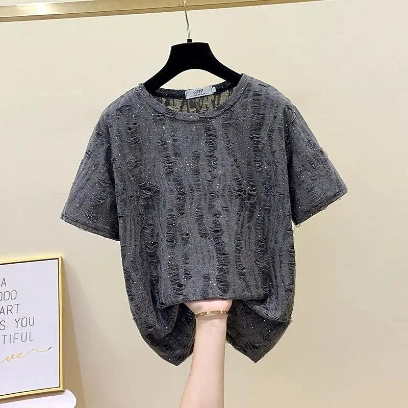 Summer Large Size Women s Loose Slim Sequins Ripped Loose Short-sleeved T-shirt Fat Mm Half-sleeved Front Shoulder Top XXXXL сірий
Summer Large Size Women s Loose Slim Sequins Ripped Loose Short-sleeved T-shirt Fat Mm Half-sleeved Front Shoulder Top XXXXL сірий