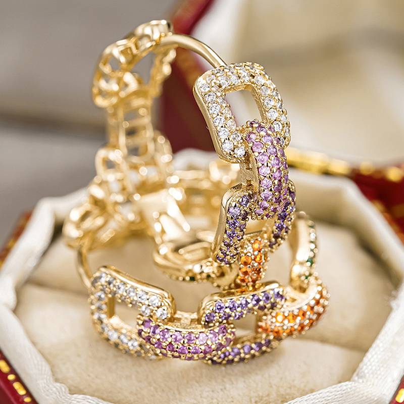 Huitan Chain Design Gold Color Women Hoop Earrings Colorful Sparkling CZ Party Luxury Wedding Accessories Delicate Zircon Gift
Huitan Chain Design Gold Color Women Hoop Earrings Colorful Sparkling CZ Party Luxury Wedding Accessories Delicate Zircon Gift