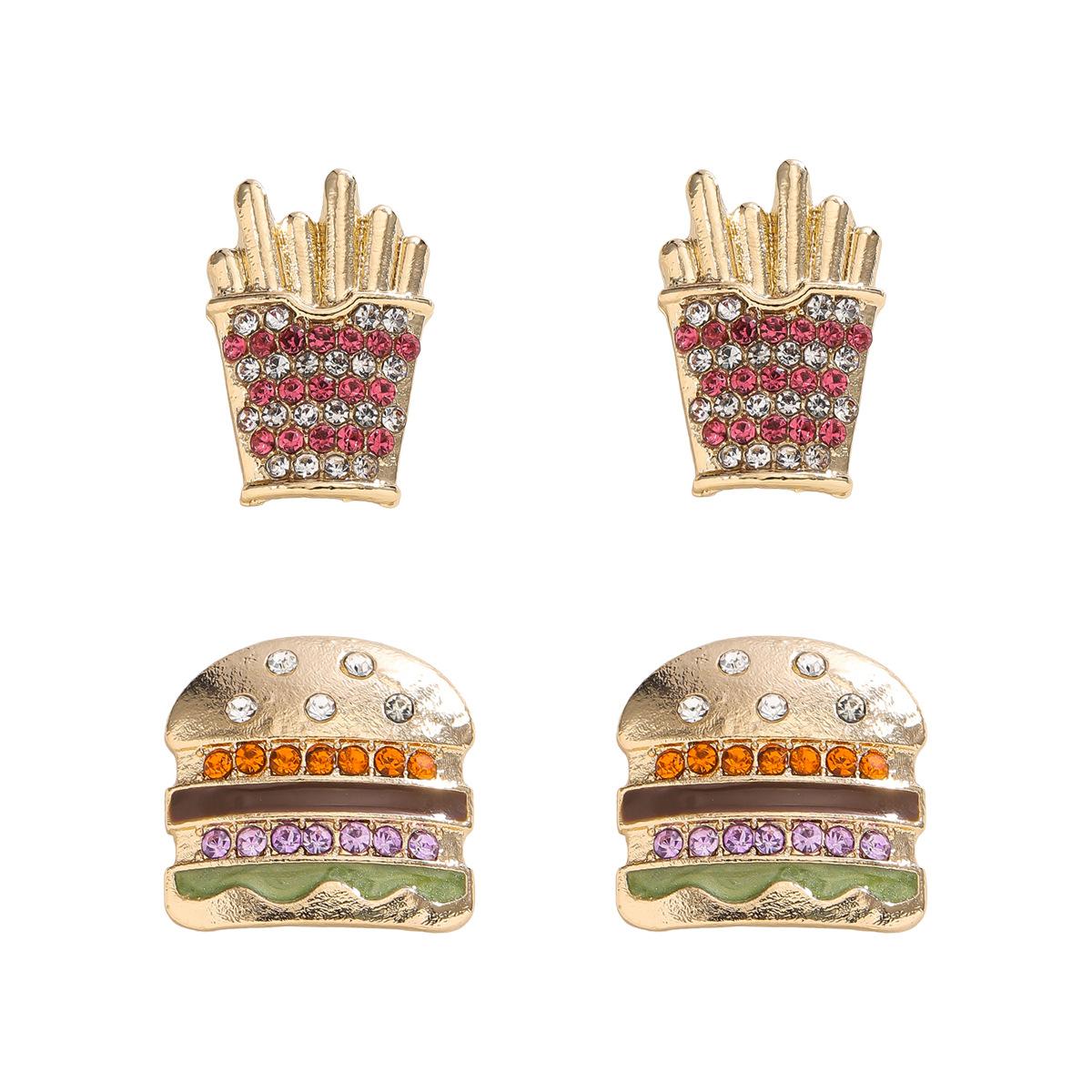 European and American personalized burger fries with diamond studs, creative food styling earrings, daily versatile simple earrings
European and American personalized burger fries with diamond studs, creative food styling earrings, daily versatile simple earrings