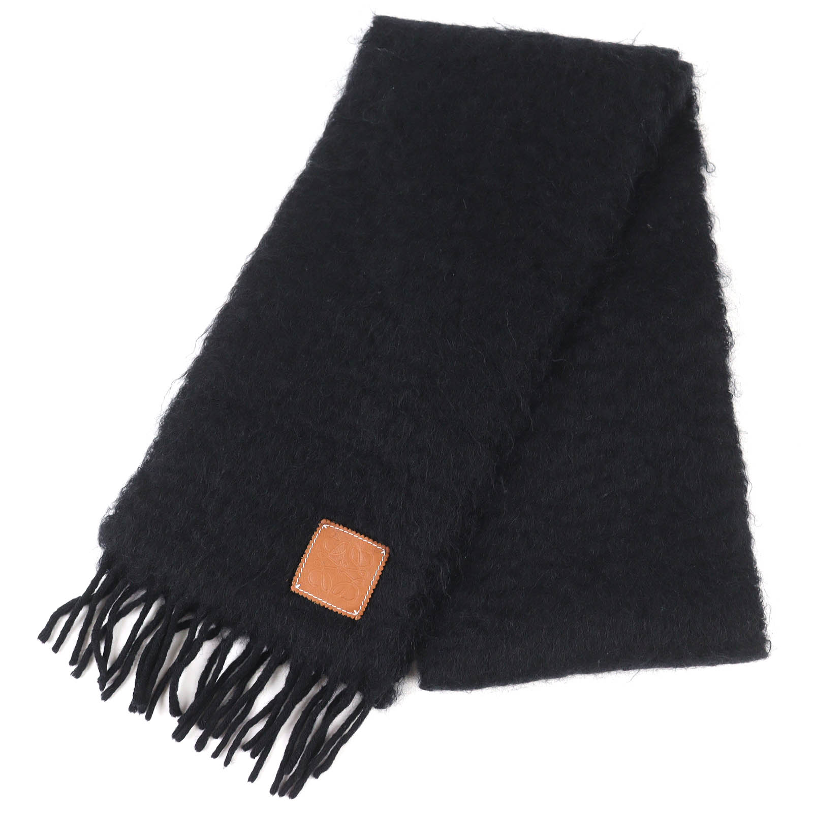 Great LOEWE Scarf Anagram logo patch fringe long black mohair Women Used
Great LOEWE Scarf Anagram logo patch fringe long black mohair Women Used