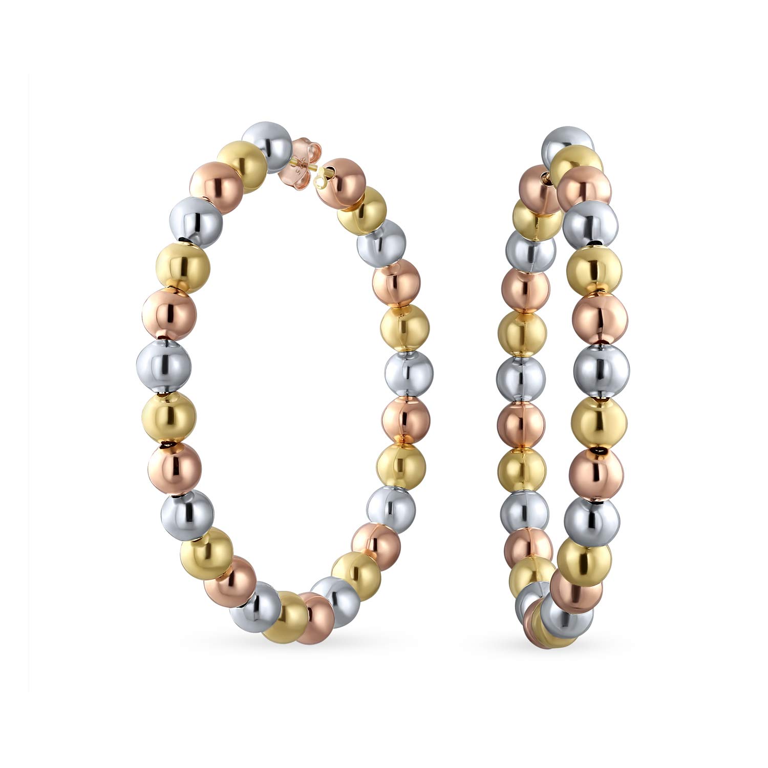 Large Tricolor Bead Round Fashion Statement 3 Tone Large Hoop Earrings For Women Teens Stinging 18K Yellow White Rose Gold Plated High Polished Hasp
Large Tricolor Bead Round Fashion Statement 3 Tone Large Hoop Earrings For Women Teens Stinging 18K Yellow White Rose Gold Plated High Polished Hasp
