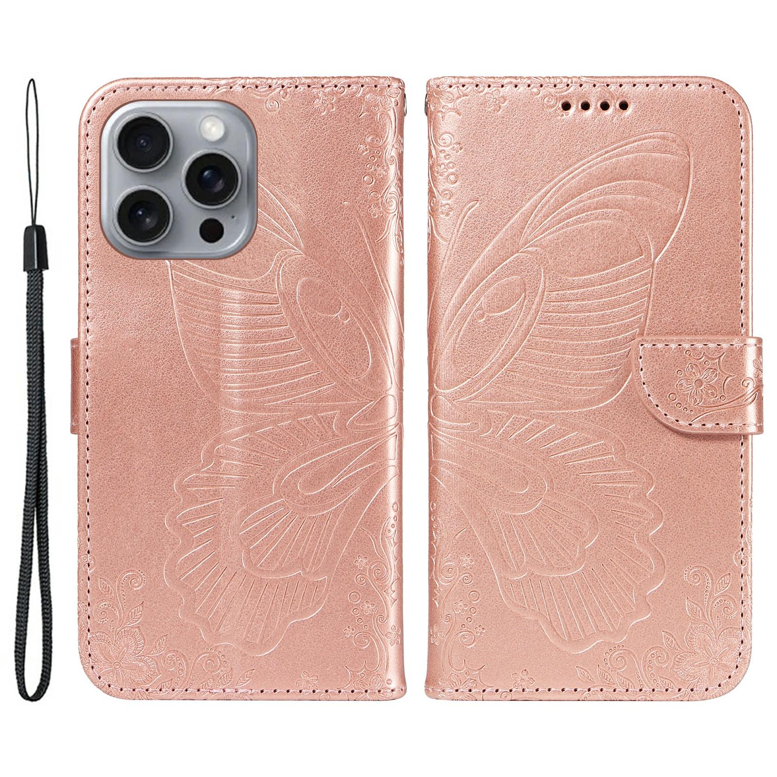 For iPhone 16 Pro Max Case Butterfly Imprint Anti-Shock Leather Phone Cover Rose Gold
For iPhone 16 Pro Max Case Butterfly Imprint Anti-Shock Leather Phone Cover Rose Gold