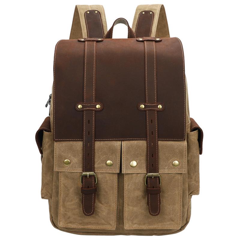 Men s canvas backpack large capacity 15 inch computer bag Crazy horse leather travel backpack lightweight waterproof хаки
Men s canvas backpack large capacity 15 inch computer bag Crazy horse leather travel backpack lightweight waterproof хаки
