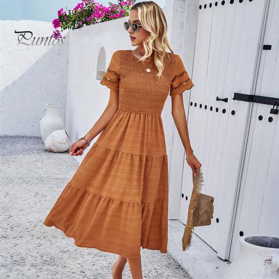 Летнее женское платье с короткими рукавами и круглым вырезом трапециевидной формы со свободным подолом, плиссированным в стиле пэчворк, сплошной цвет, эластичный бюст, высокая талия, мягкая дышащая ткань для свиданий
Летнее женское платье с короткими рукавами и круглым вырезом трапециевидной формы со свободным подолом, плиссированным в стиле пэчворк, сплошной цвет, эластичный бюст, высокая талия, мягкая дышащая ткань для свиданий