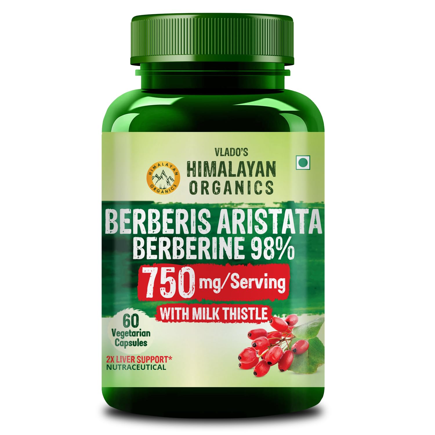 Vlado s Himalayan Organics Berberine 98% Capsules 750 Mg With Milk Thistle Herbal Metabolic Wellness Supplement 60 Count
Vlado s Himalayan Organics Berberine 98% Capsules 750 Mg With Milk Thistle Herbal Metabolic Wellness Supplement 60 Count