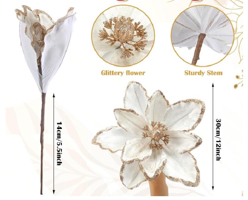 12Pcs Velvet Glitter Wire Christmas Magnolia Decorations WhiteDiameter 30cm#0
12Pcs Velvet Glitter Wire Christmas Magnolia Decorations WhiteDiameter 30cm#0