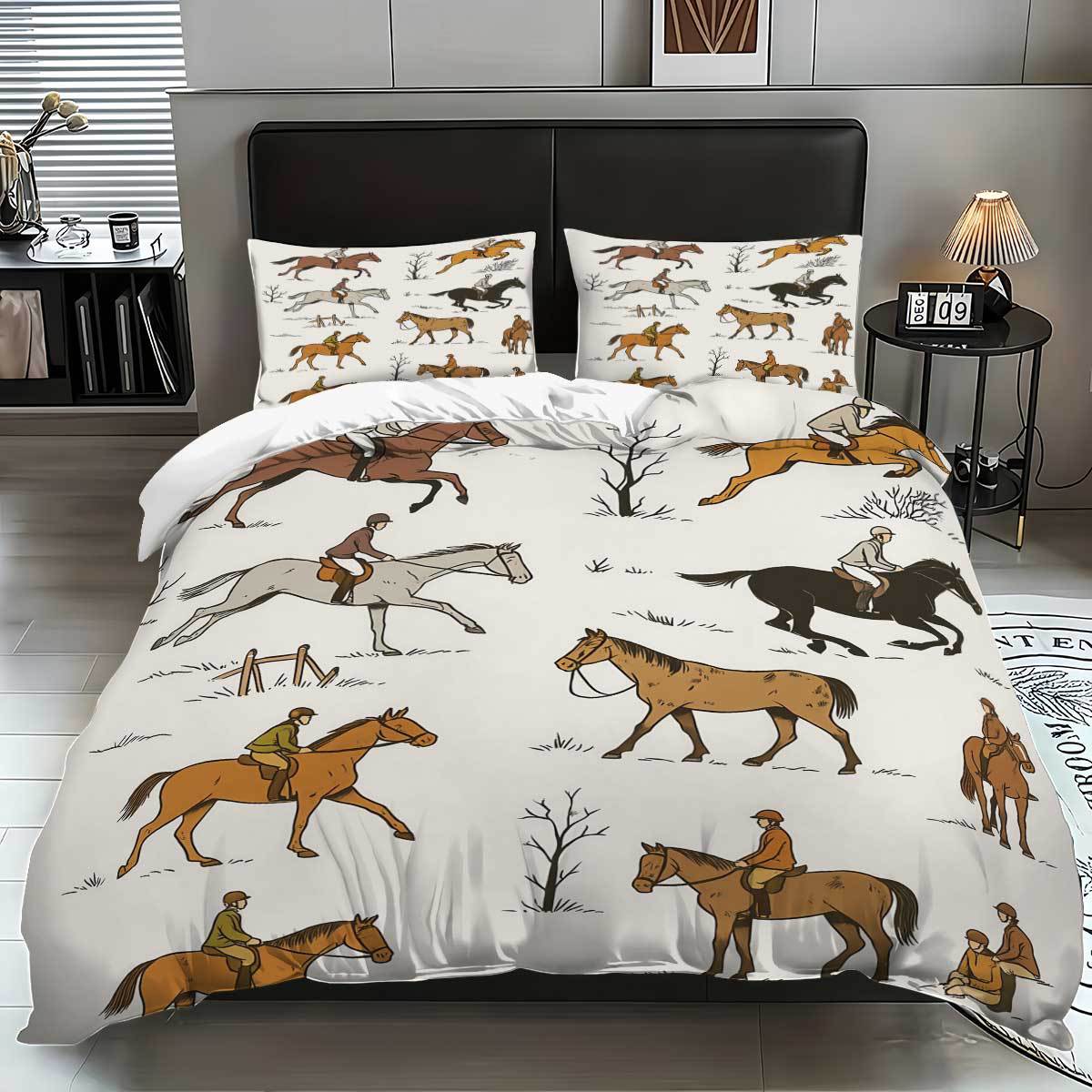 Домашний текстиль Комплект из трех предметов Пододеяльник Лошадь 3D Цифровая печать Лошадь Утолщенная Потертая Ткань Наволочка Пододеяльник 264x229cm