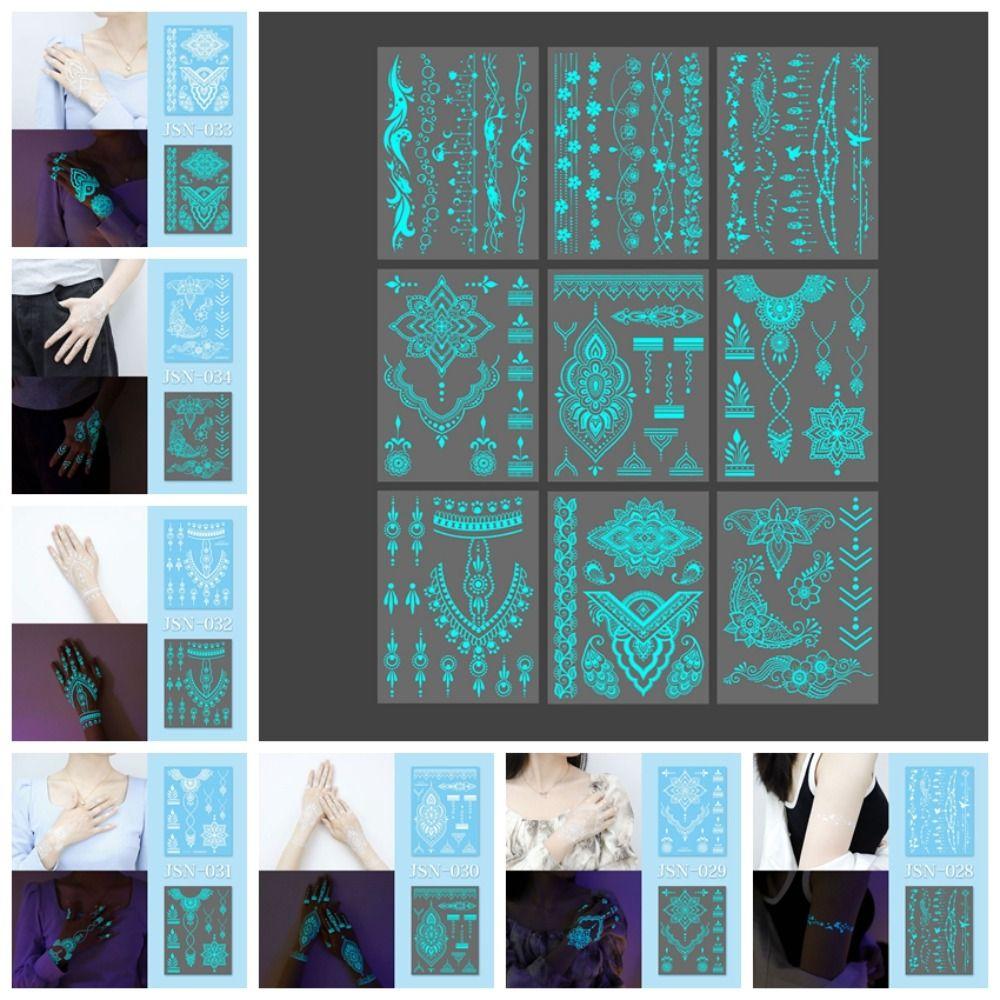 Blue Glow Henna Tattoo Sticker Lasting Fake Lace Tattoos Luminous Temporary Tattoos Women style 5
Blue Glow Henna Tattoo Sticker Lasting Fake Lace Tattoos Luminous Temporary Tattoos Women style 5