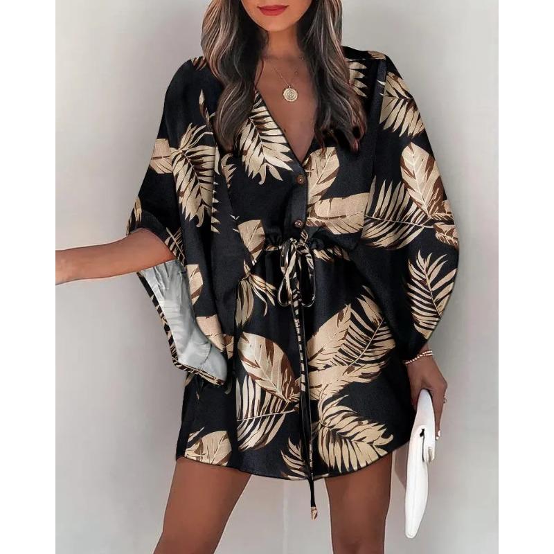 women s Floral Print Batwing Sleeve V Neck Drawstring Waist Casual Vacation Mini Dress 2XL
women s Floral Print Batwing Sleeve V Neck Drawstring Waist Casual Vacation Mini Dress 2XL