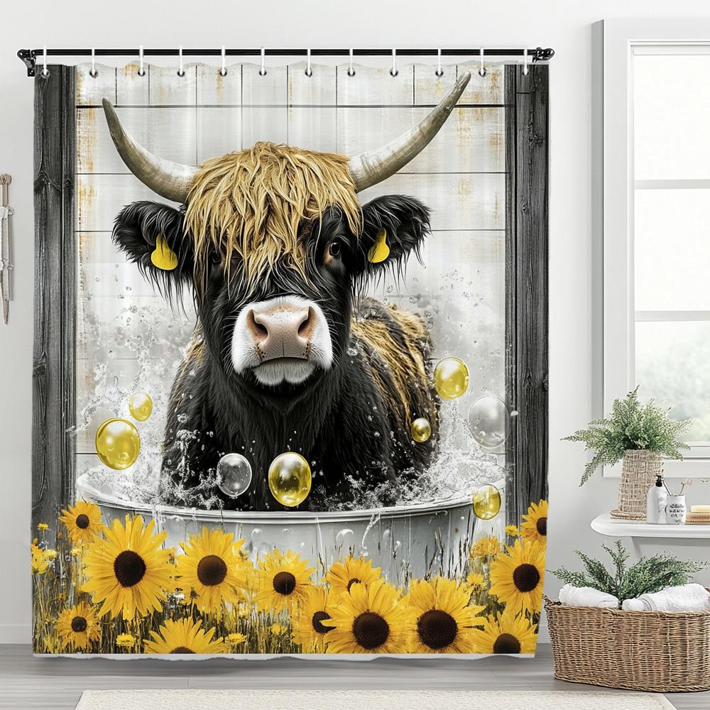 Cute Highland Cow Shower Curtain For Bathroom, Farmhouse Rustic Cow Animal Flowers And Plants Shower Curtains Decor Set W60H190(CM)-1 Pcs
Cute Highland Cow Shower Curtain For Bathroom, Farmhouse Rustic Cow Animal Flowers And Plants Shower Curtains Decor Set W60H190(CM)-1 Pcs