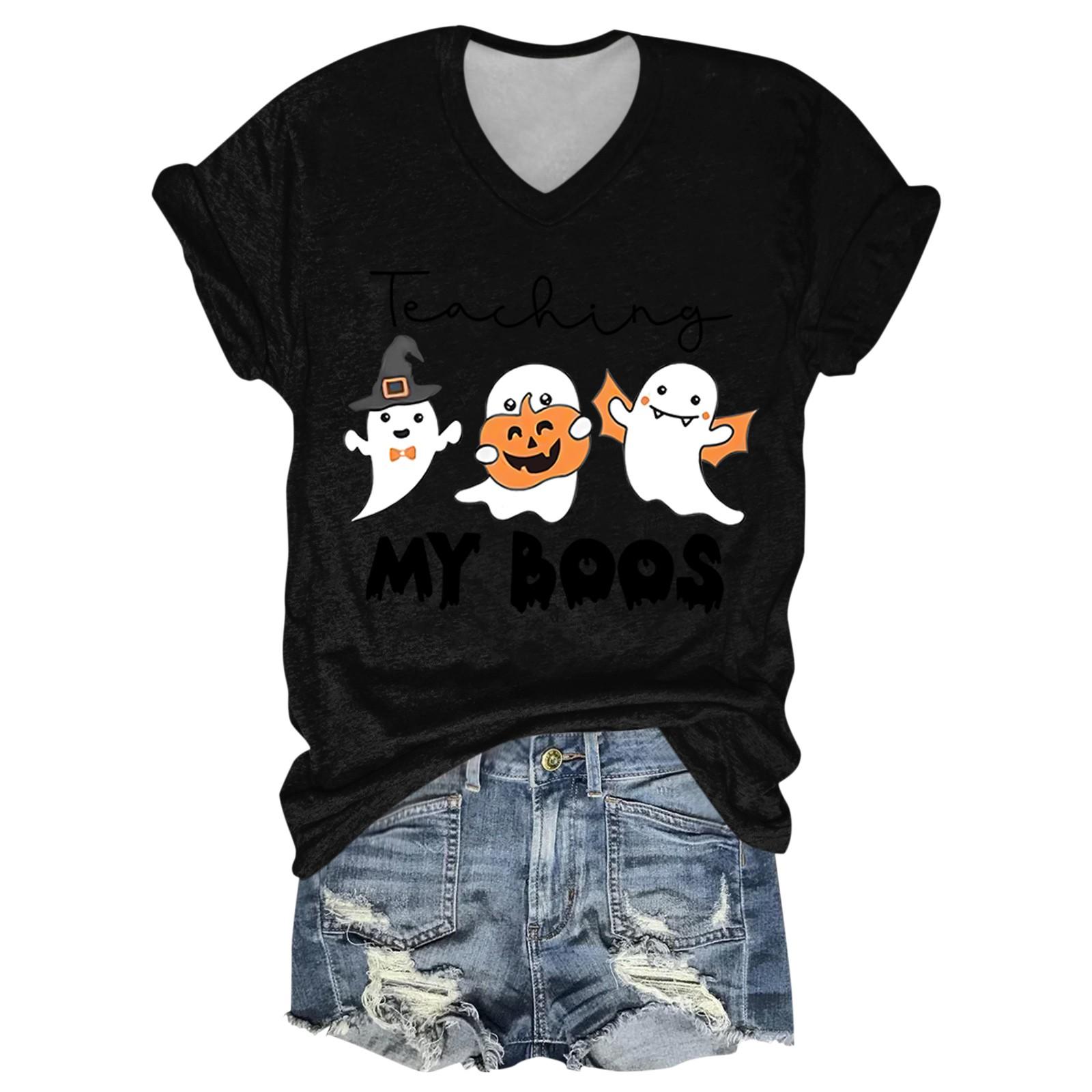 Женская повседневная футболка с короткими рукавами и V-образным вырезом на тему Хэллоуина XXL чёрный
Женская повседневная футболка с короткими рукавами и V-образным вырезом на тему Хэллоуина XXL чёрный