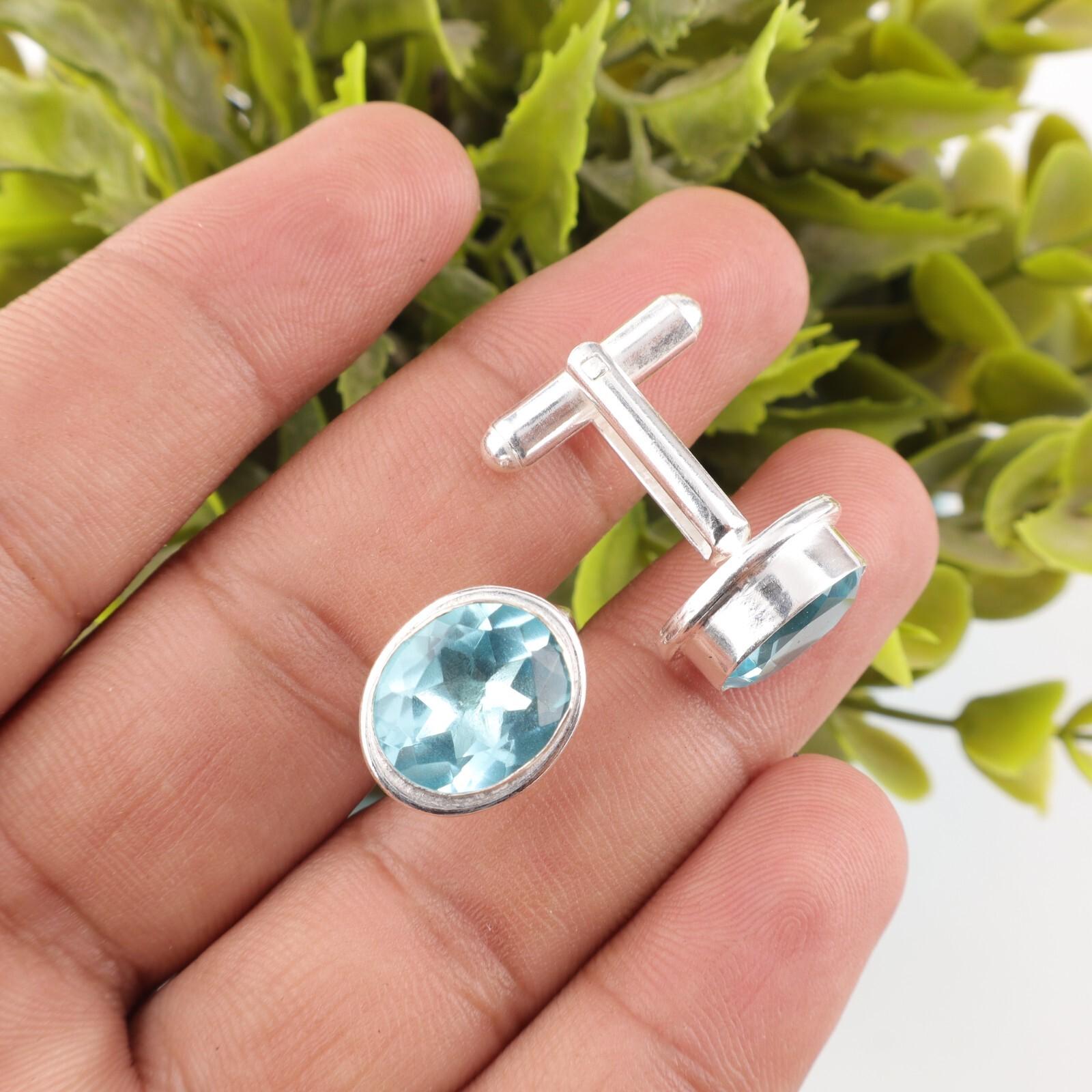 Natural Sky Blue Topaz Gemstone 925 Sterling Silver Handmade Jewelry Cufflinks CL-2-6
Natural Sky Blue Topaz Gemstone 925 Sterling Silver Handmade Jewelry Cufflinks CL-2-6
