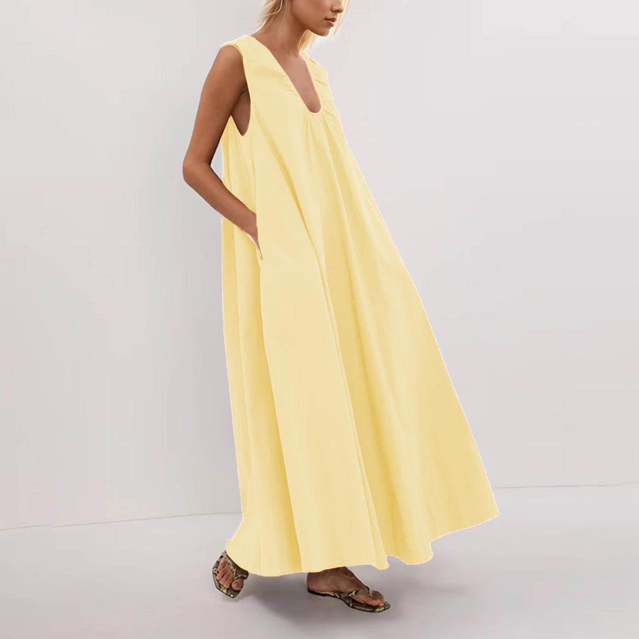 women s Solid Color Gathered U‑Neck Sleeveless Wide Strap Loose A‑Line Maxi Dress Casual Summer Sundress 2XL жовтий
women s Solid Color Gathered U‑Neck Sleeveless Wide Strap Loose A‑Line Maxi Dress Casual Summer Sundress 2XL жовтий