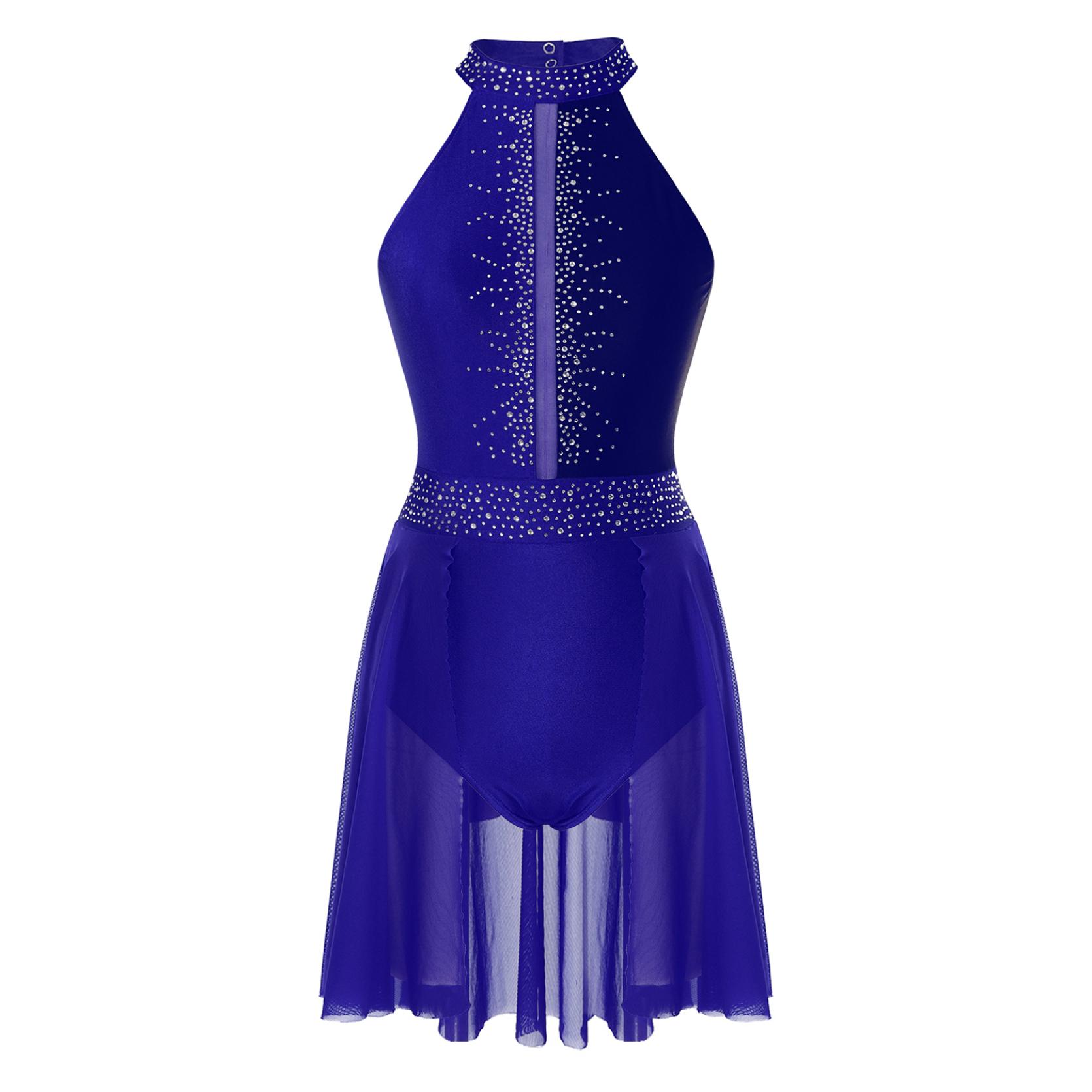 Женское балетное лирическое танцевальное платье для взрослых, трико для фигурного катания на коньках, сетчатое современное танцевальное платье