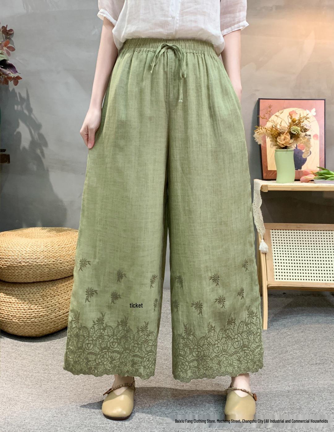 Ladies Linen Embroidered Straight Trousers - Spring 2026 Collection, Elastic Waist, Versatile, Lightweight, Artistic Design One Size
Ladies Linen Embroidered Straight Trousers - Spring 2026 Collection, Elastic Waist, Versatile, Lightweight, Artistic Design One Size