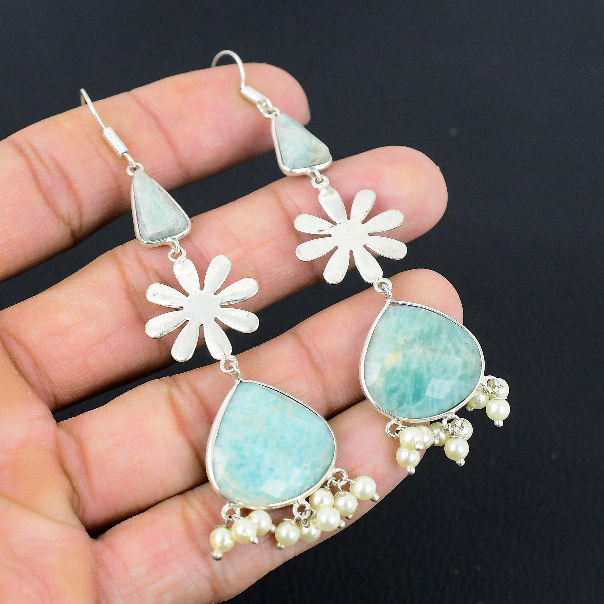 Heart Chakra Natural Amazonite Elegant Sister Dangle Earrings Sterling Silver
Heart Chakra Natural Amazonite Elegant Sister Dangle Earrings Sterling Silver