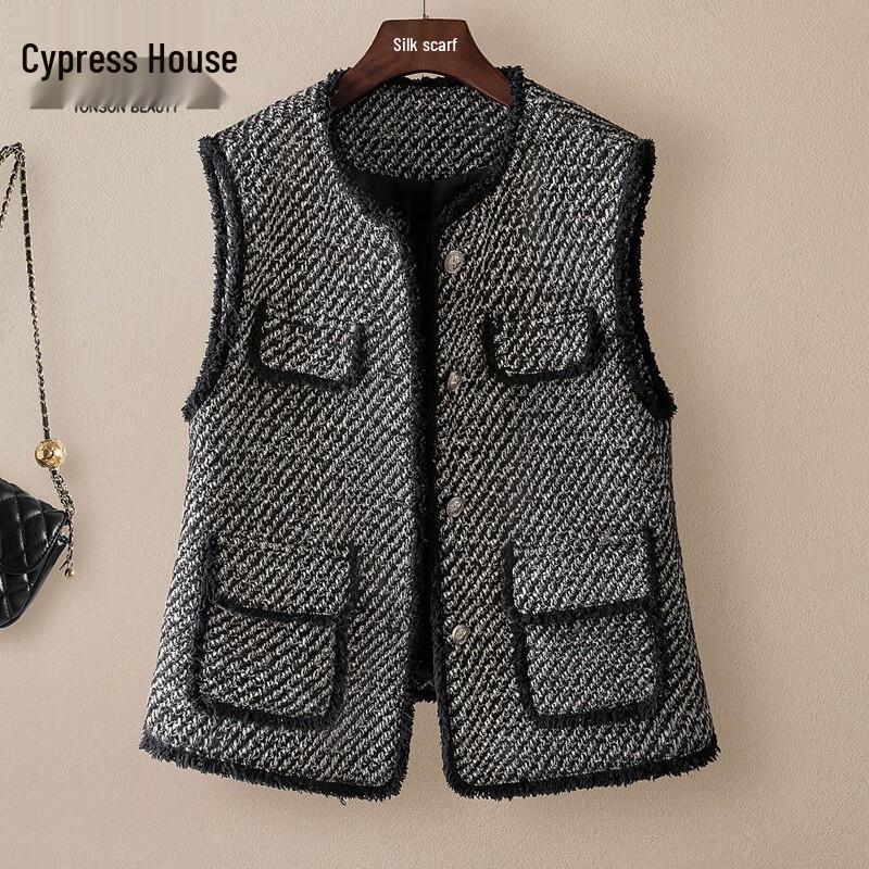 Женский твидовый жилет с бахромой, круглым вырезом и однобортной застежкой на пуговицы от Sibaishe L
Женский твидовый жилет с бахромой, круглым вырезом и однобортной застежкой на пуговицы от Sibaishe L