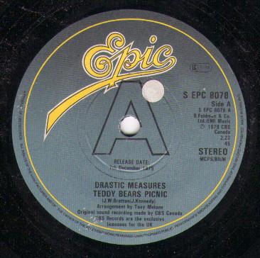 7inch Record DRASTIC MEASURES - Teddy Bears Picnic SEPC8078PROMO Epic 1979 UK Rock Used
7inch Record DRASTIC MEASURES - Teddy Bears Picnic SEPC8078PROMO Epic 1979 UK Rock Used
