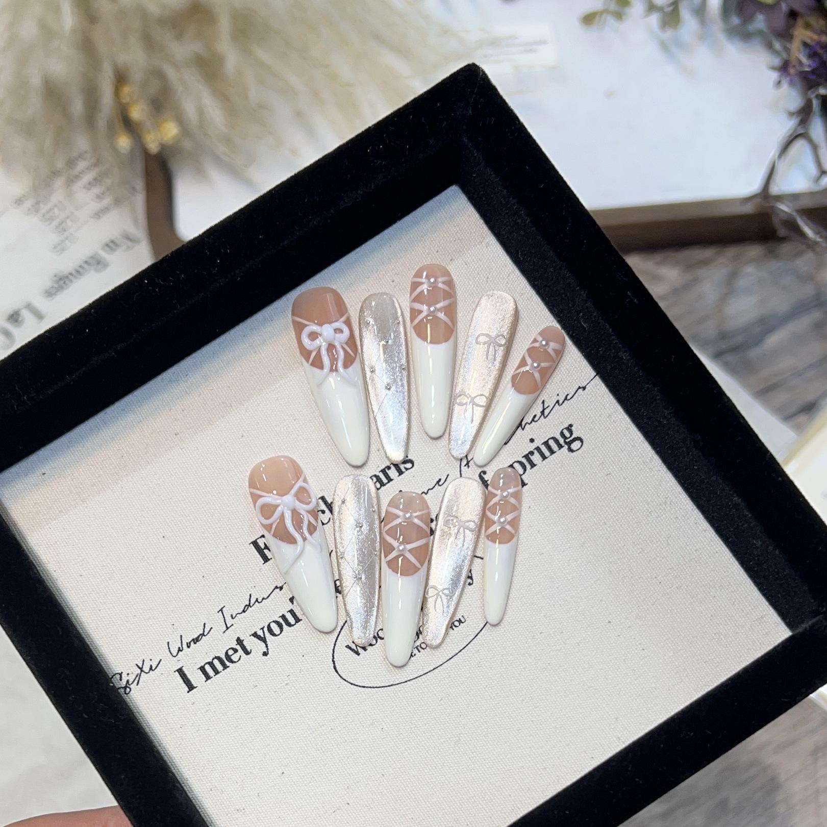 Ballet Princess Handmade Wearable Nude French Nails with Cat Eye Pearl Design Medium M
Ballet Princess Handmade Wearable Nude French Nails with Cat Eye Pearl Design Medium M