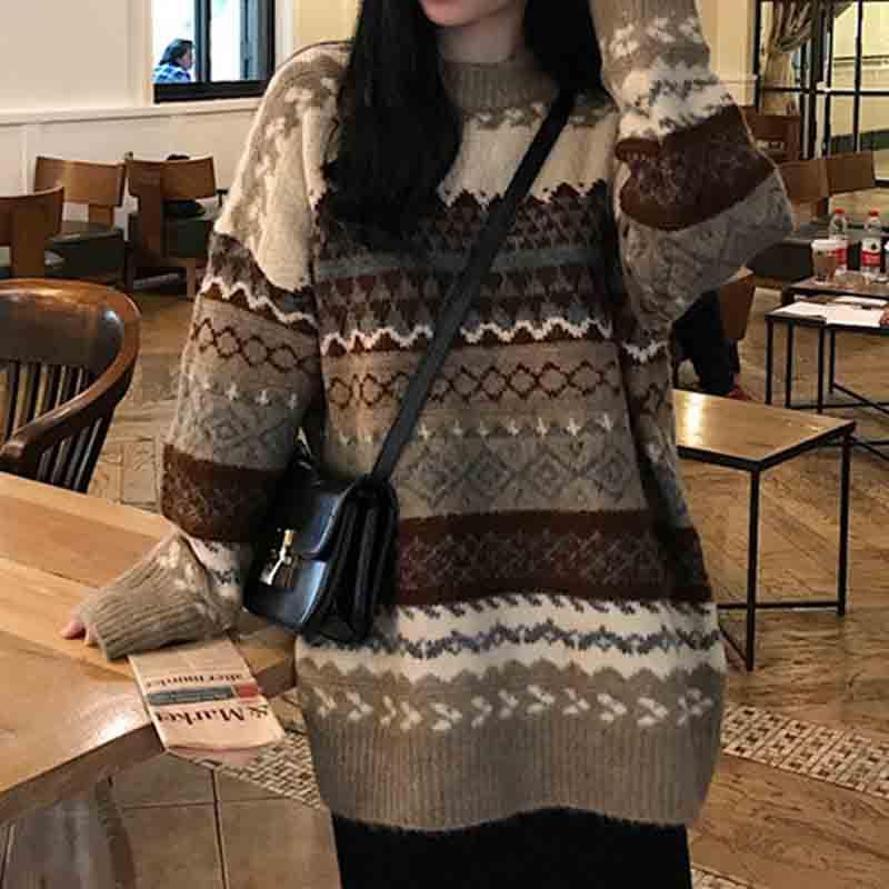 Винтажные свитера, женский пуловер, зимние полосатые джемперы, свободный пуловер, трикотаж, повседневный свободный свитер, Pull Femme One Size хаки
Винтажные свитера, женский пуловер, зимние полосатые джемперы, свободный пуловер, трикотаж, повседневный свободный свитер, Pull Femme One Size хаки