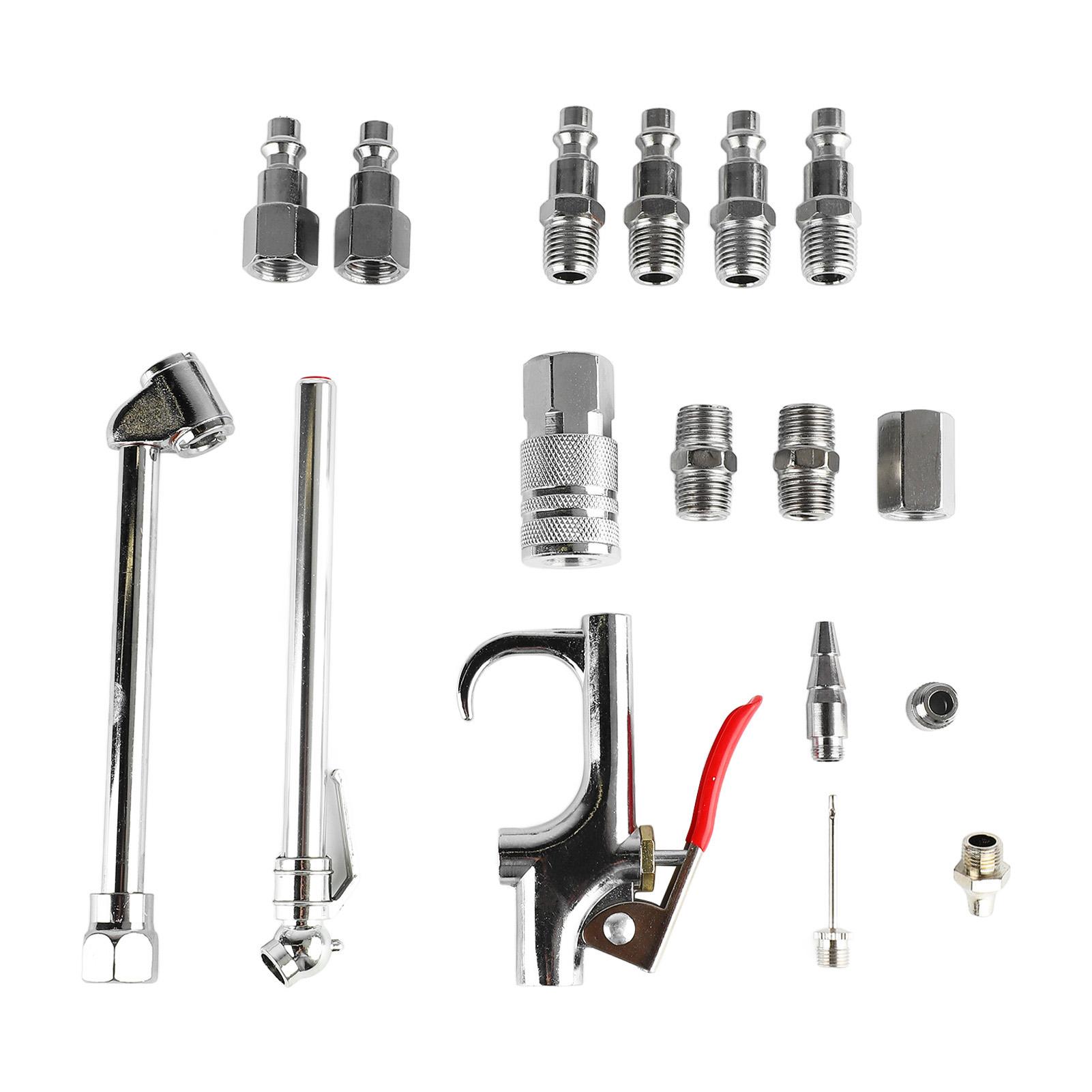 17 Pcs Air Blow Gun Accessory Kit 14NPT Coupler Plug Dual Foot Chuck Blow Gun Tire Gauge
17 Pcs Air Blow Gun Accessory Kit 14NPT Coupler Plug Dual Foot Chuck Blow Gun Tire Gauge