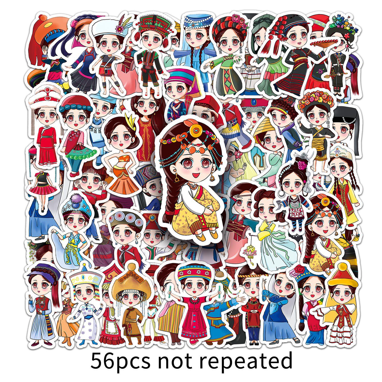 56 Cartoon Stickers: Cute Chinese Ethnic Characters, Waterproof for Diary & Computer Decor
56 Cartoon Stickers: Cute Chinese Ethnic Characters, Waterproof for Diary & Computer Decor