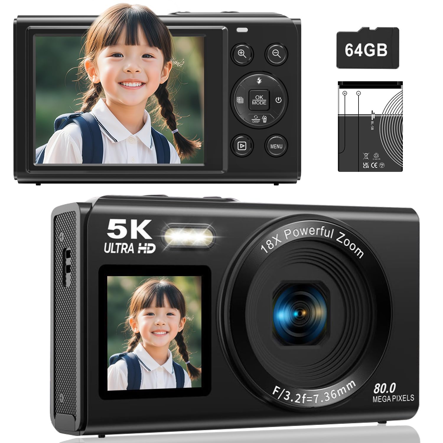 5K Digital Camera with 80MP Dual 64GB Micro SD Card 18X Digital Zoom for Front and Rear IPS AF YouTube Camera for Webcam for New Japanese Instruction
5K Digital Camera with 80MP Dual 64GB Micro SD Card 18X Digital Zoom for Front and Rear IPS AF YouTube Camera for Webcam for New Japanese Instruction