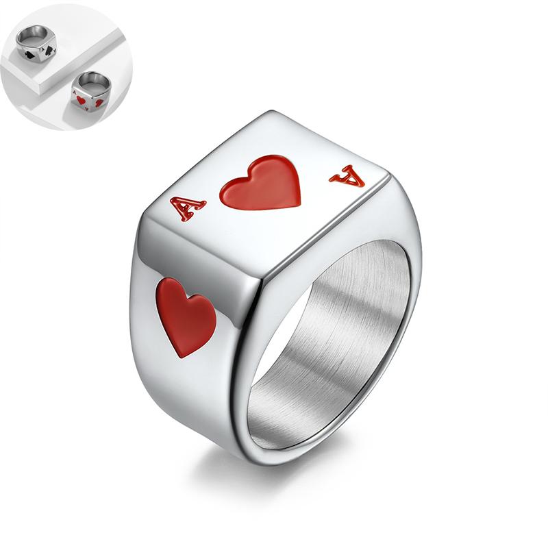 Ace of Hearts Ace of Spades, кольцо из титановой стали, мужское кольцо из нержавеющей стали, кольцо для игральных карт Lucky, ювелирные аксессуары
Ace of Hearts Ace of Spades, кольцо из титановой стали, мужское кольцо из нержавеющей стали, кольцо для игральных карт Lucky, ювелирные аксессуары