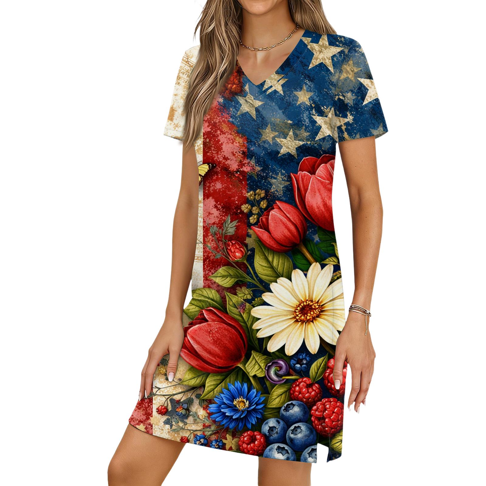 Women s Casual V-neck Short Sleeve Split Hem Independence Day Printed Dress S
Women s Casual V-neck Short Sleeve Split Hem Independence Day Printed Dress S
