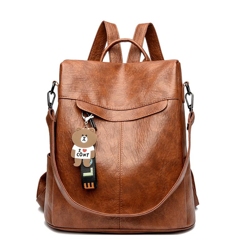 Женский небольшой рюкзак, многослойная сумка через плечо из мягкой кожи большой вместимости коричневый