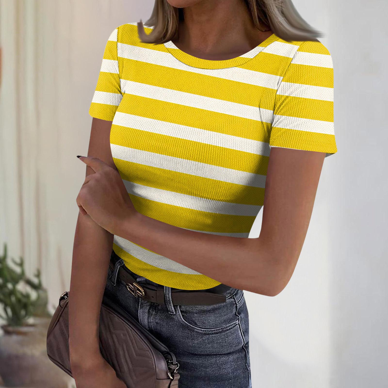 Women s Casual Fashion Round Neck Striped Print Short Sleeve Ribbed Top S жовтий
Women s Casual Fashion Round Neck Striped Print Short Sleeve Ribbed Top S жовтий