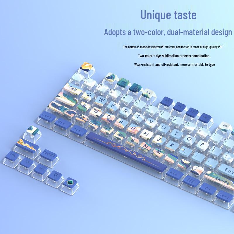 Transparent PBT Thermal Sublimation Keycaps for Mechanical Keyboards: Compatible with 108/104/87/98 Keys, Four-Sided Mountain River Design 38x16x3 cm
Transparent PBT Thermal Sublimation Keycaps for Mechanical Keyboards: Compatible with 108/104/87/98 Keys, Four-Sided Mountain River Design 38x16x3 cm