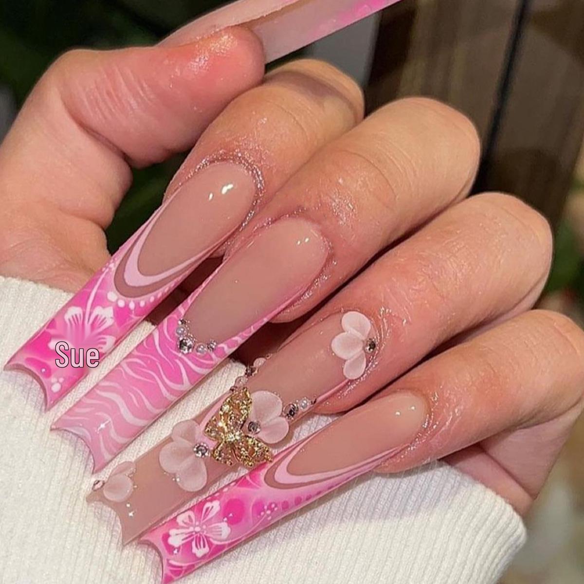 Набор из 24 штук очень длинных золотых накладных ногтей в французском стиле с бабочками для женщин и девушек
Набор из 24 штук очень длинных золотых накладных ногтей в французском стиле с бабочками для женщин и девушек