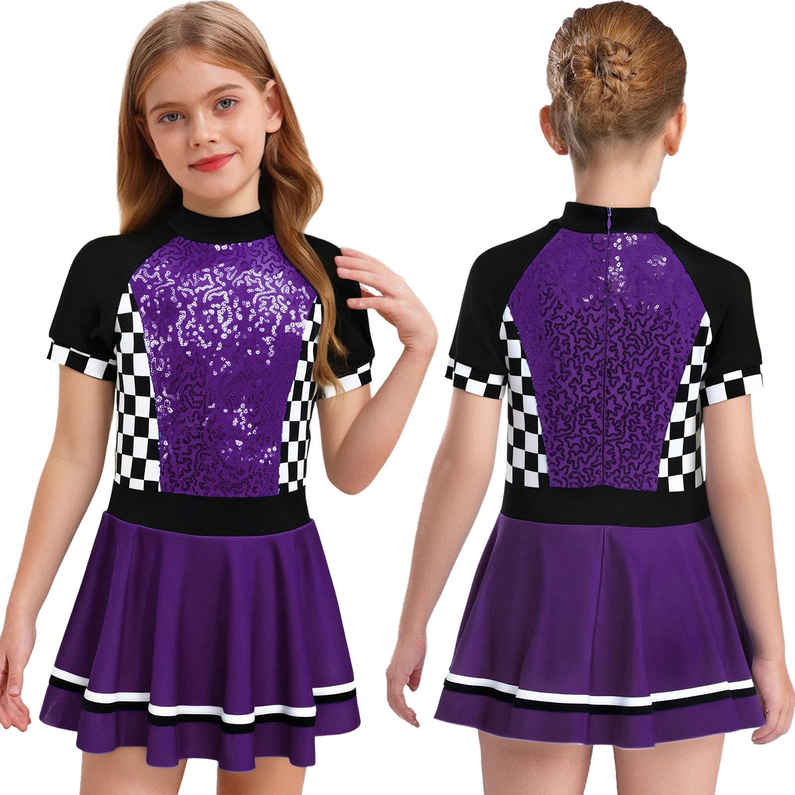 Girls Shiny Sequins Racing Dress Mock Neck Short Sleeve Checkerboard Print Invisible Back Zipper Built In Briefs Costume 5-6 Years фіолетовий
Girls Shiny Sequins Racing Dress Mock Neck Short Sleeve Checkerboard Print Invisible Back Zipper Built In Briefs Costume 5-6 Years фіолетовий