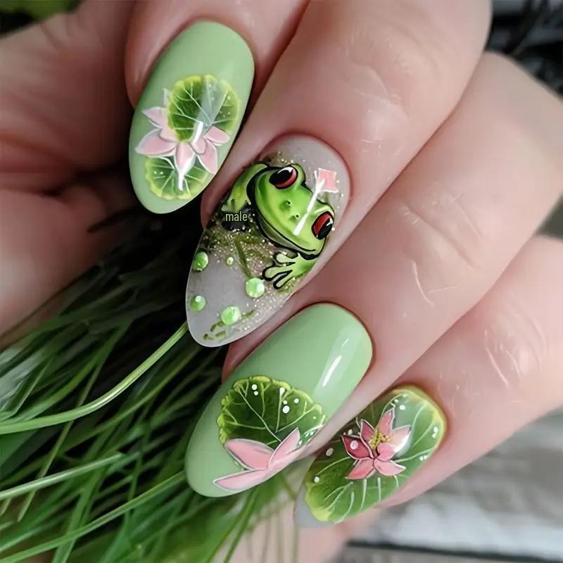 24-Piece Little Frog Lotus Leaf Pattern Fashion Wearable Nails - Removable and Trendy European & American Style No Accessories Version
24-Piece Little Frog Lotus Leaf Pattern Fashion Wearable Nails - Removable and Trendy European & American Style No Accessories Version