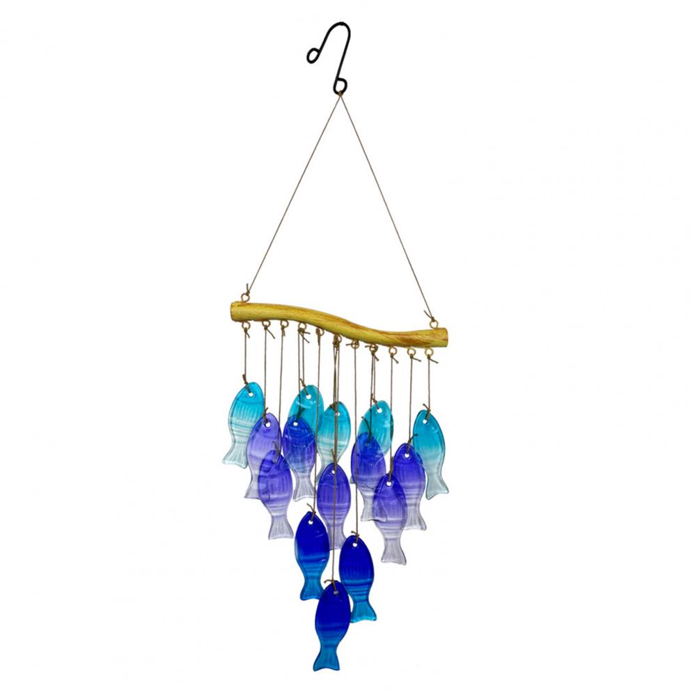 Стеклянные пластины Колокольчик ветра Синяя стеклянная рыба Колокольчик ветра для уличного декора сада патио Погодоустойчивый витражный лист Подвесной колокольчик