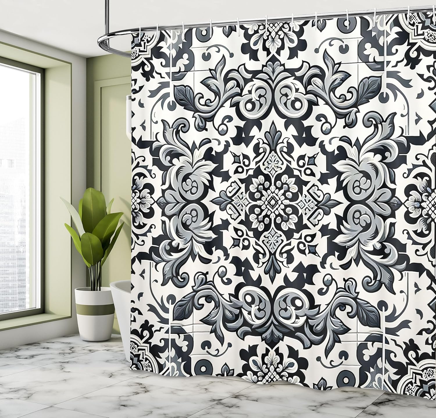Grey Shower Curtain, Classic Damask Motif With Curlicue Leaves And Oriental Trippy Floral, Cloth Fabric Bathroom Decor W60H190(CM)-1 Pcs
Grey Shower Curtain, Classic Damask Motif With Curlicue Leaves And Oriental Trippy Floral, Cloth Fabric Bathroom Decor W60H190(CM)-1 Pcs