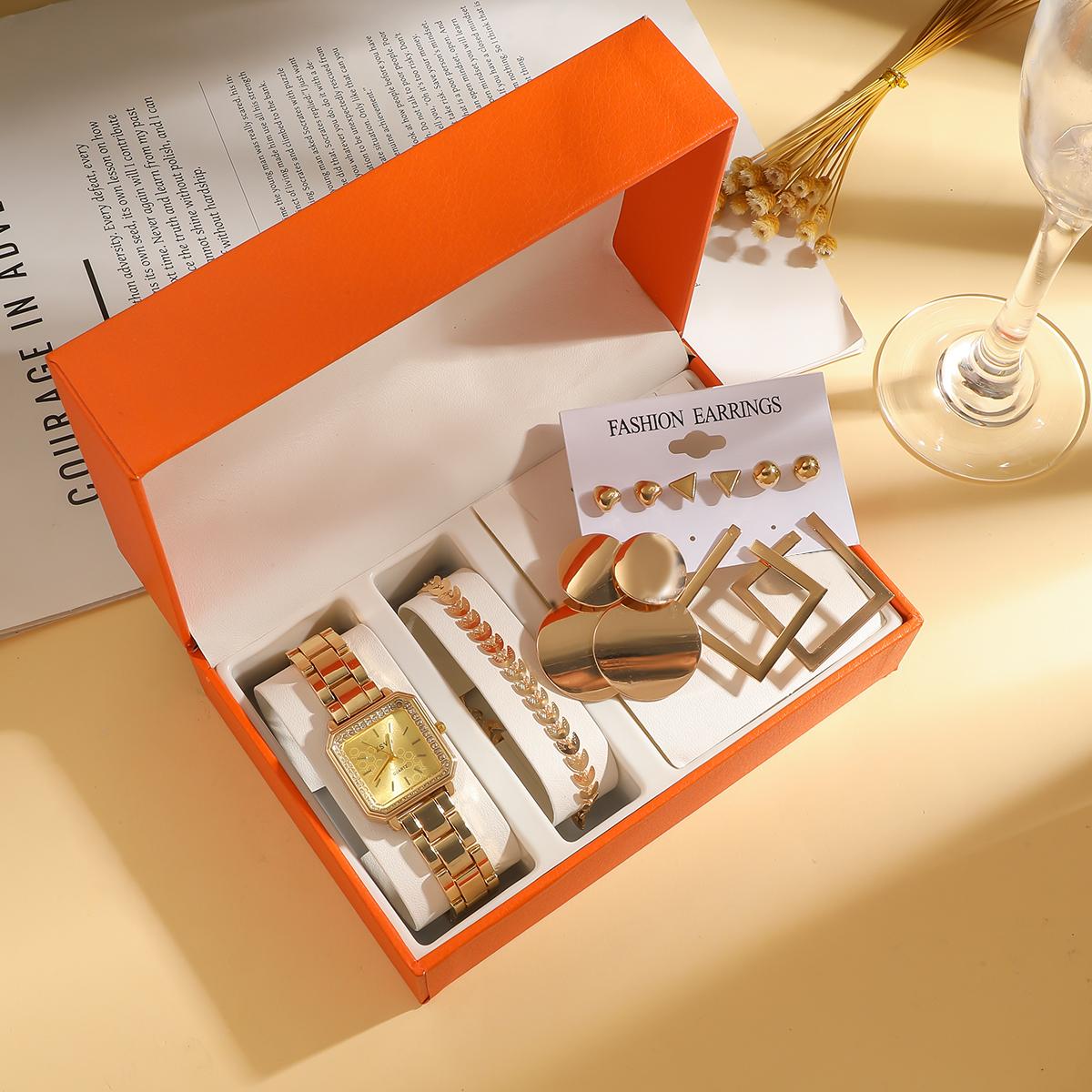 Vintage Gold Fashion Watch Set Square Plate Watch Chain Bracelet Geometric Accessories Orange Gift Box золотой
Vintage Gold Fashion Watch Set Square Plate Watch Chain Bracelet Geometric Accessories Orange Gift Box золотой