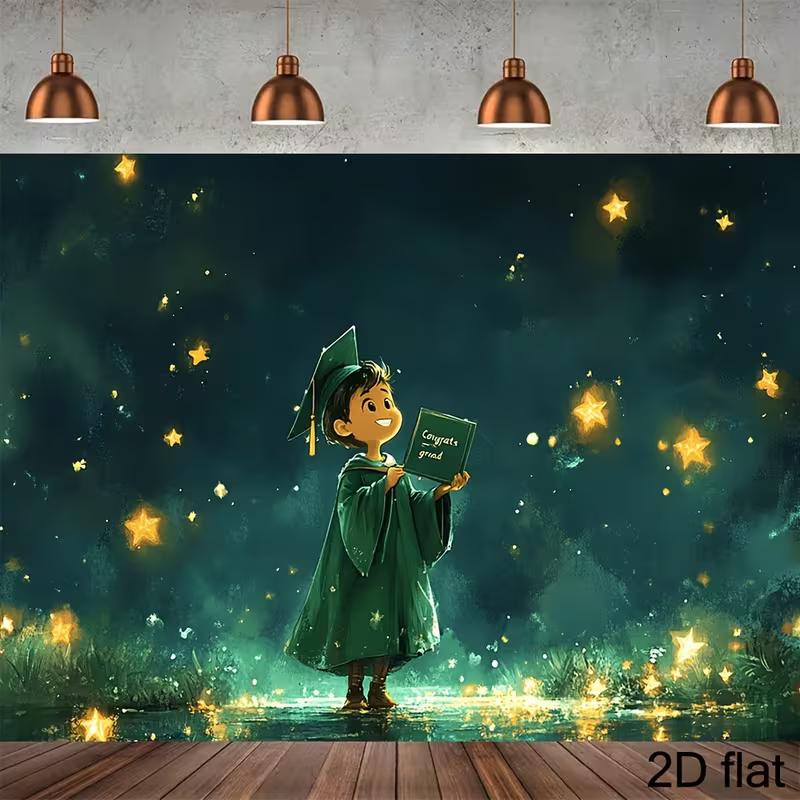 2D Kids Graduation Backdrop Cartoon Boy in Green Gown Starry Night Background for Photography 47.2x31.5inch/120*80cm
2D Kids Graduation Backdrop Cartoon Boy in Green Gown Starry Night Background for Photography 47.2x31.5inch/120*80cm