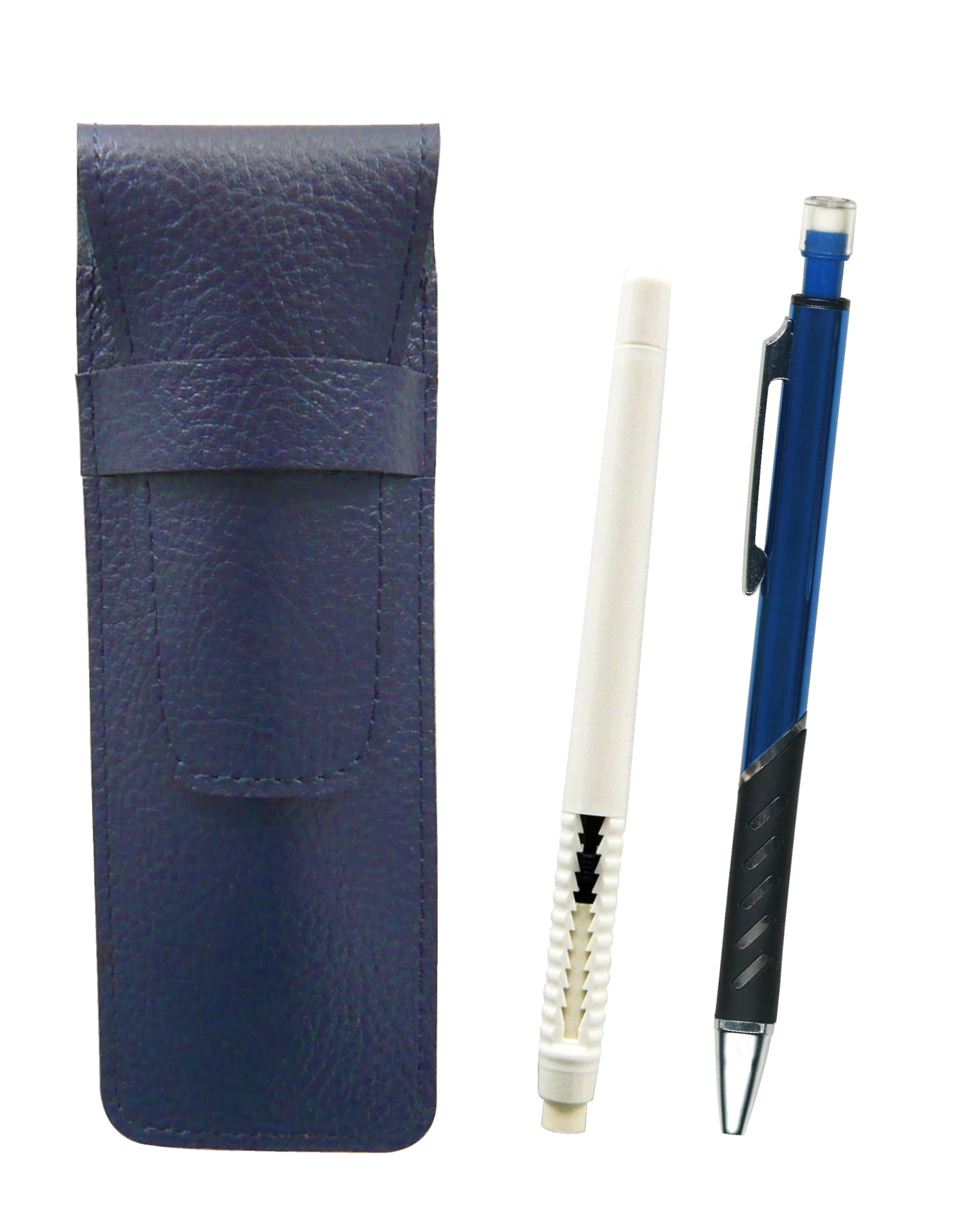 Grained leather pencil case blue eraser white and metal color mechanical pencil blue pen-shaped SASLMC46W-SI2067SP-L
Grained leather pencil case blue eraser white and metal color mechanical pencil blue pen-shaped SASLMC46W-SI2067SP-L
